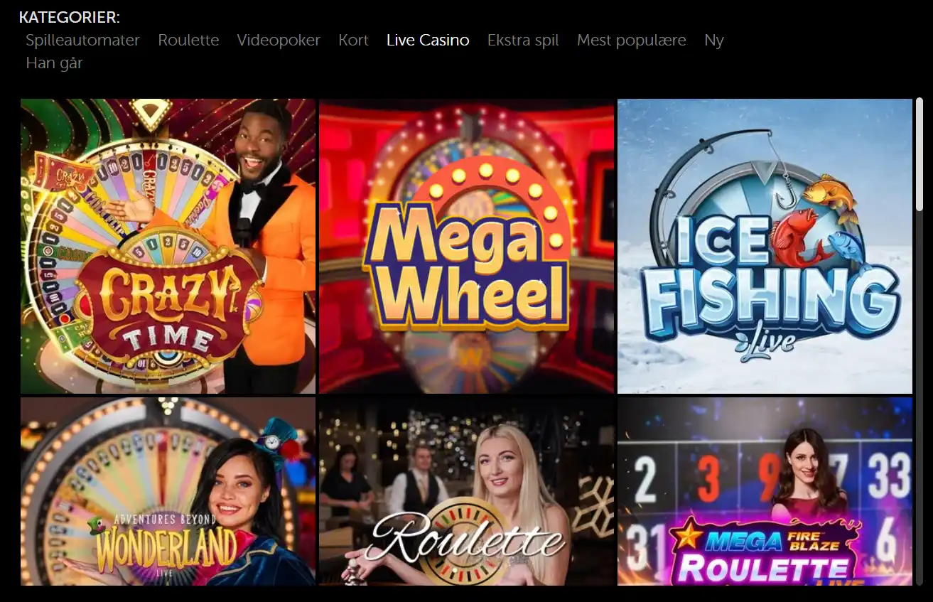 LuckyLouis live casino-lobby for en dansk spiller